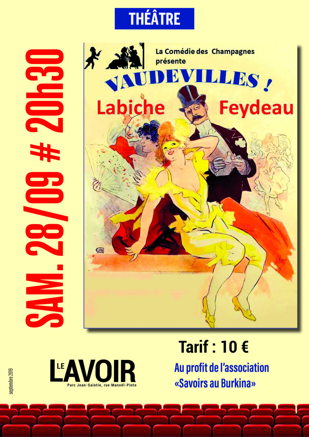 Cormontreuil affiche théâtre Vaudevilles 28 septembre 2019 20h30 Le Lavoir