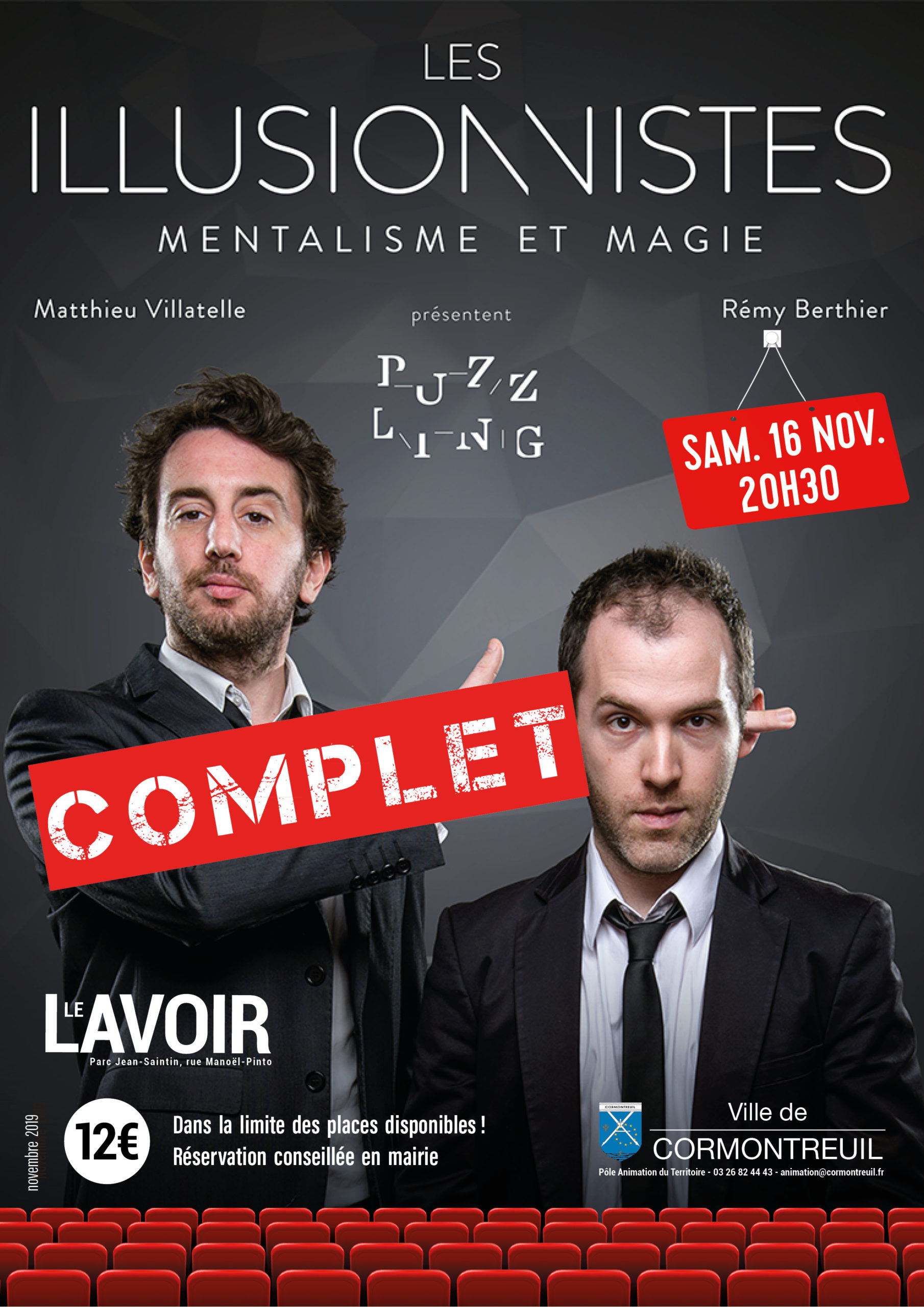 Cormontreuil affiche Les Illusionnistes spectacle mentalisme magie 16 novembre 2019 Le Lavoir