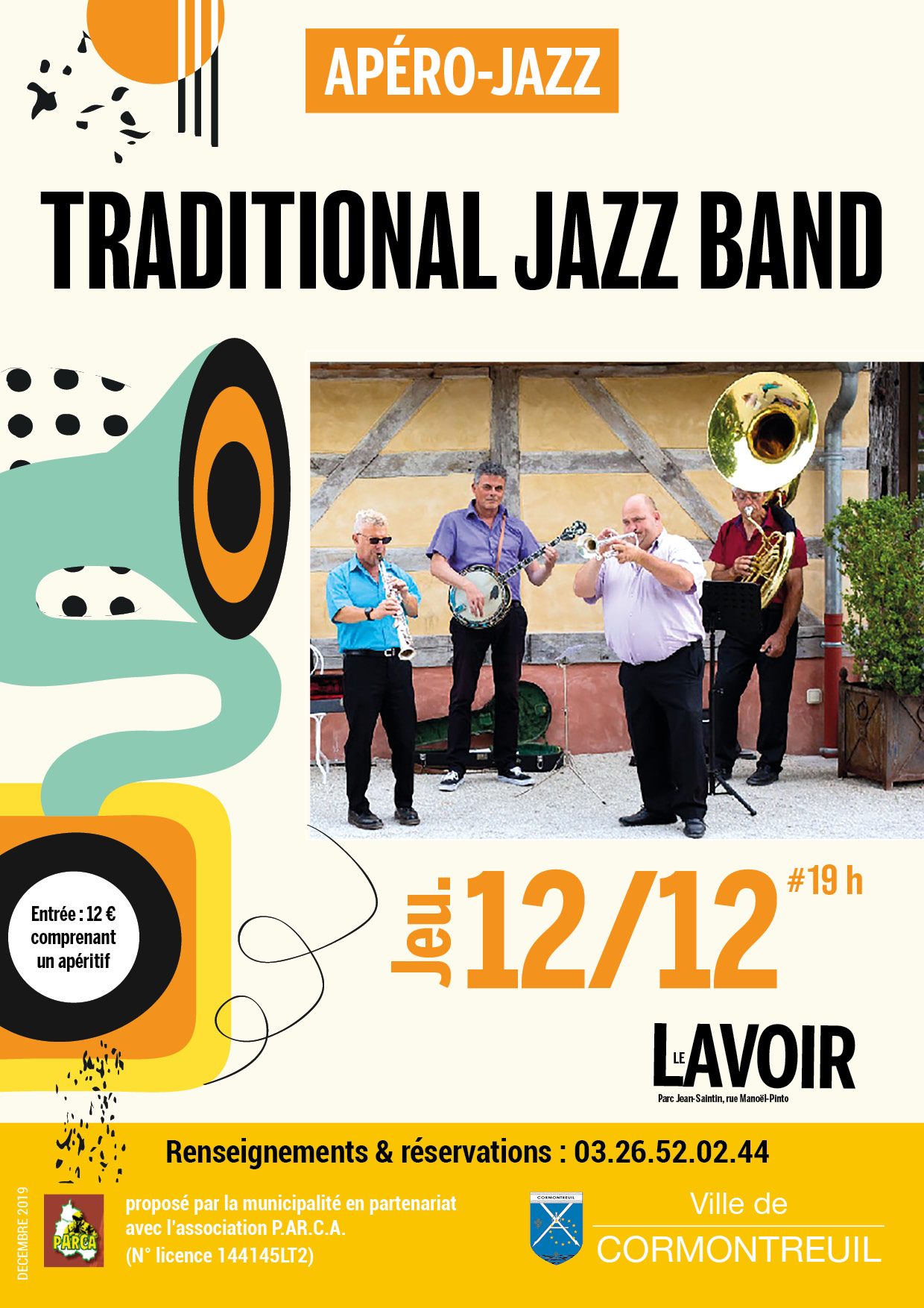Cormontreuil apéro jazz Traditional Jazz Band jeudi 12 décembre 19h Le Lavoir tarif 12 euros