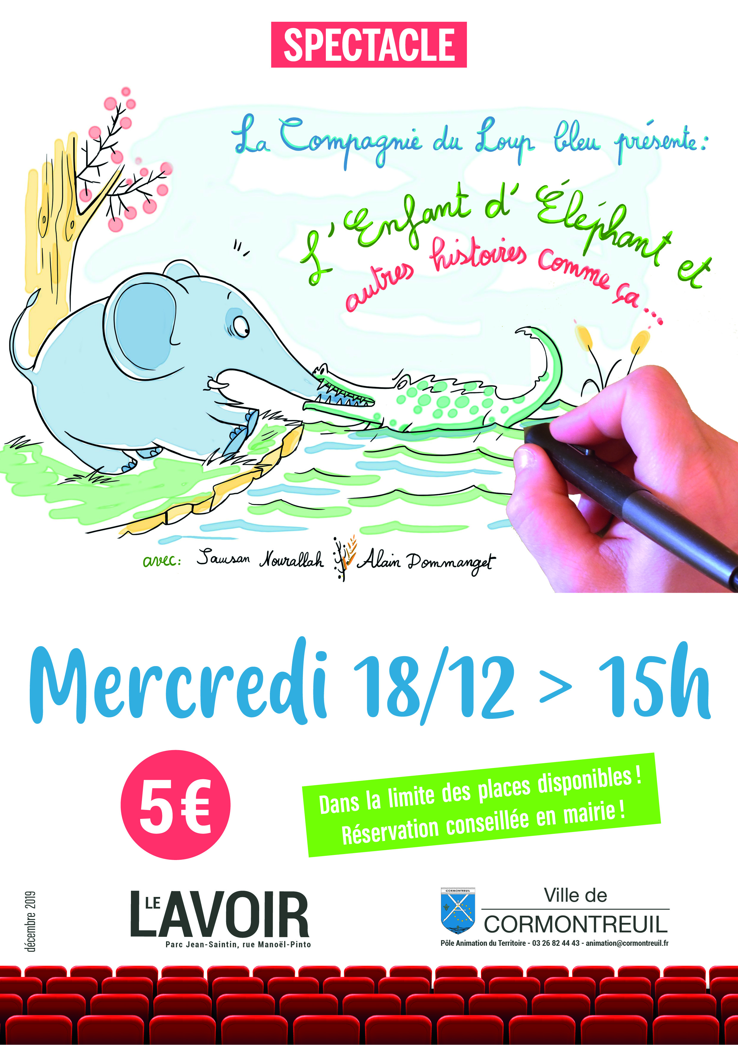 Affiche spectacle enfant éléphant 18 décembre 2019 Cormontreuil Le Lavoir