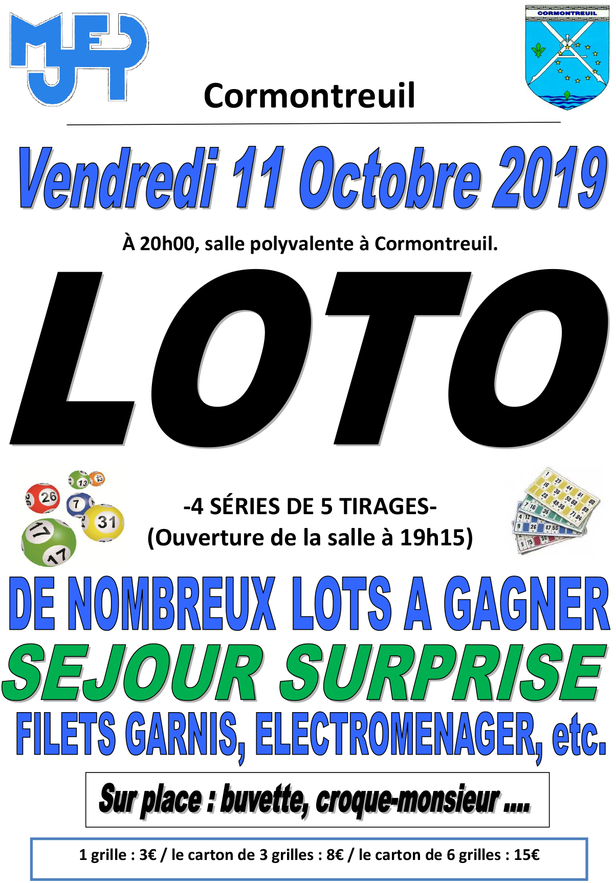 Cormontreuil 11 octobre 2019 20h salle polyvalente loto