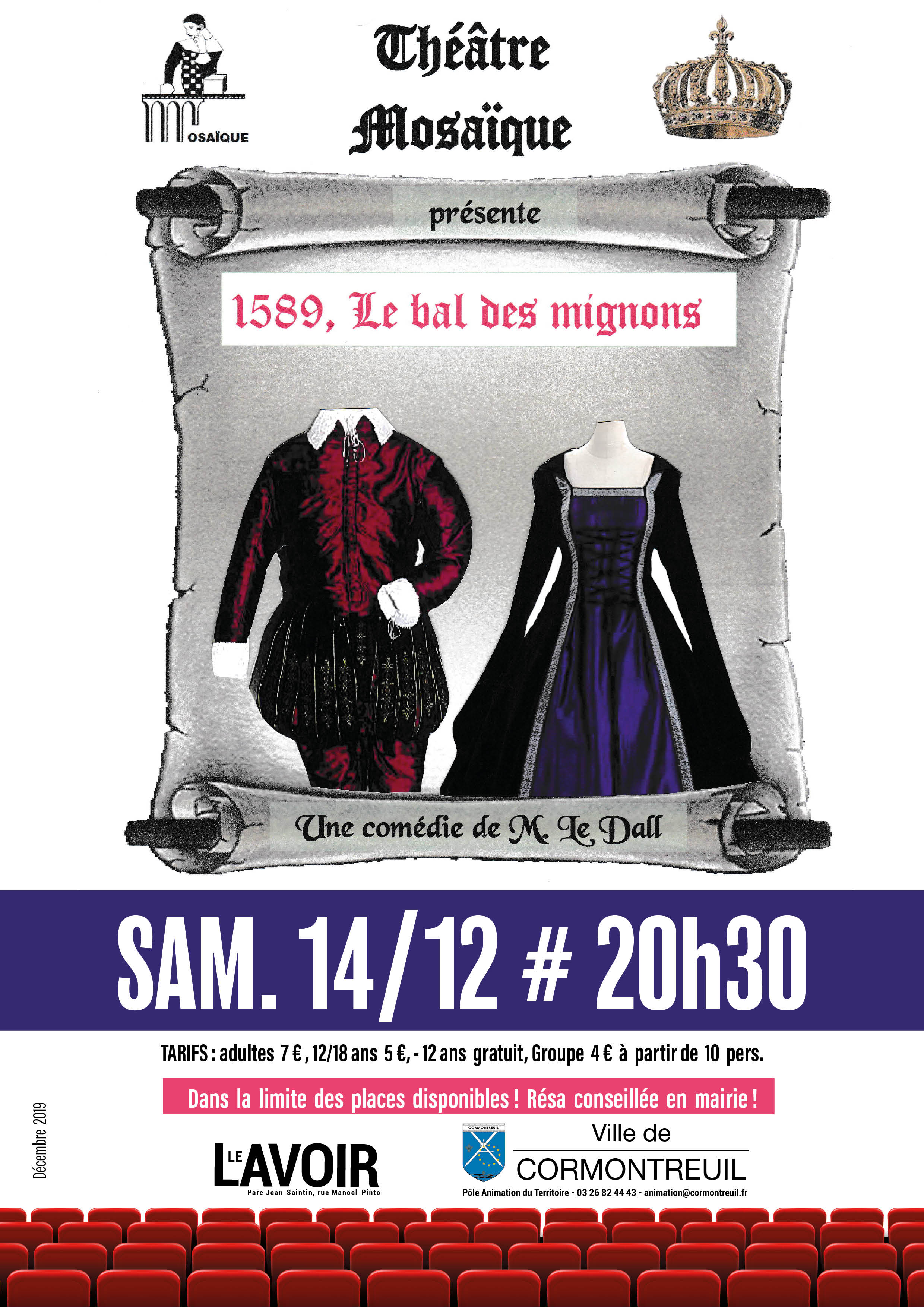Cormontreuil affiche théâtre mosaïque 1589 le bal des mignons 14 décembre 2019 20h30 Le Lavoir