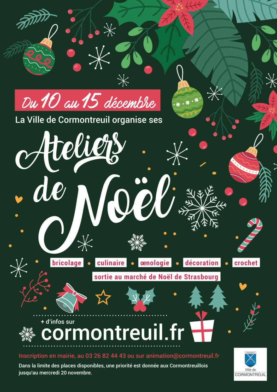 Cormontreuil affiche ateliers Noël du 10 au 15 décembre 2019
