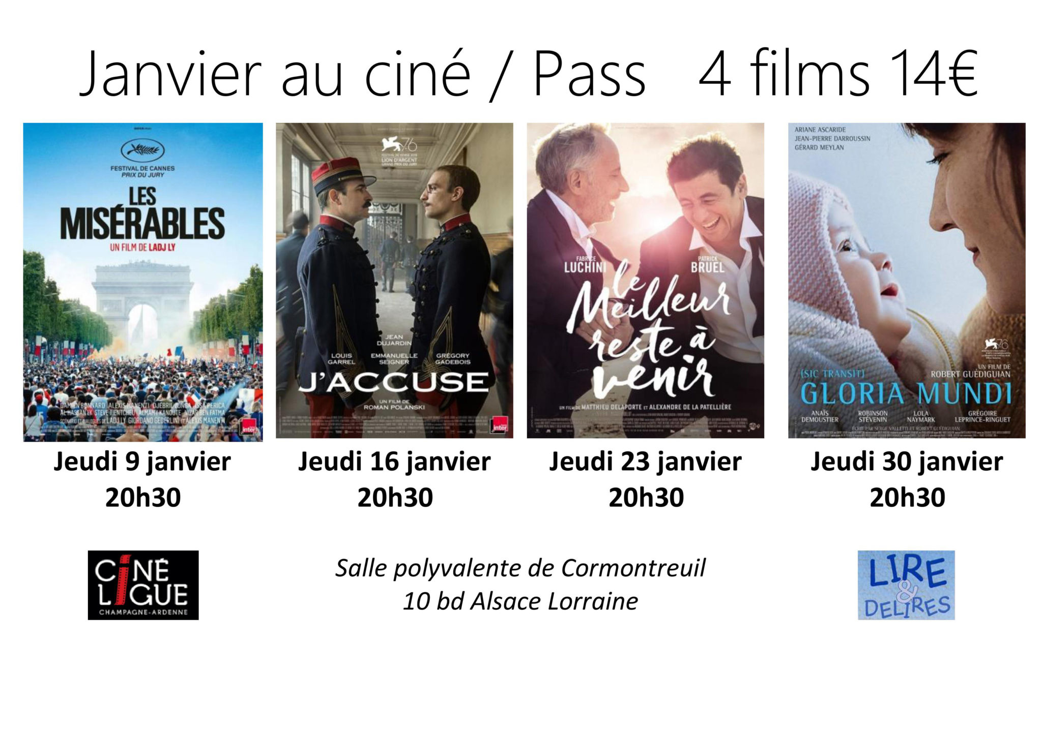 Cormontreuil programme séances cinéma salle polyvalente janvier 2020