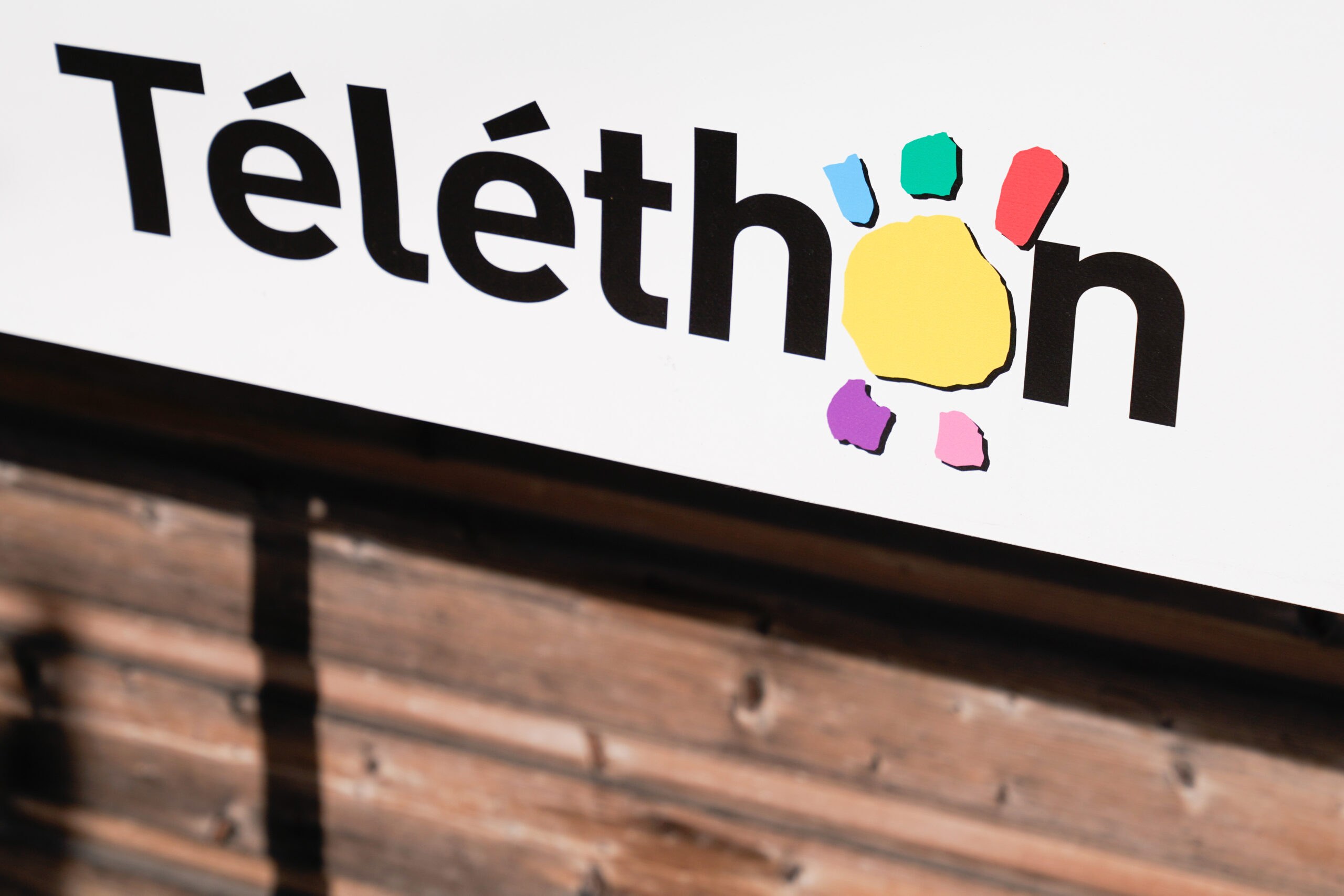 telethon logo brand and french text sign of tv show fundraising charity auction talk telecast